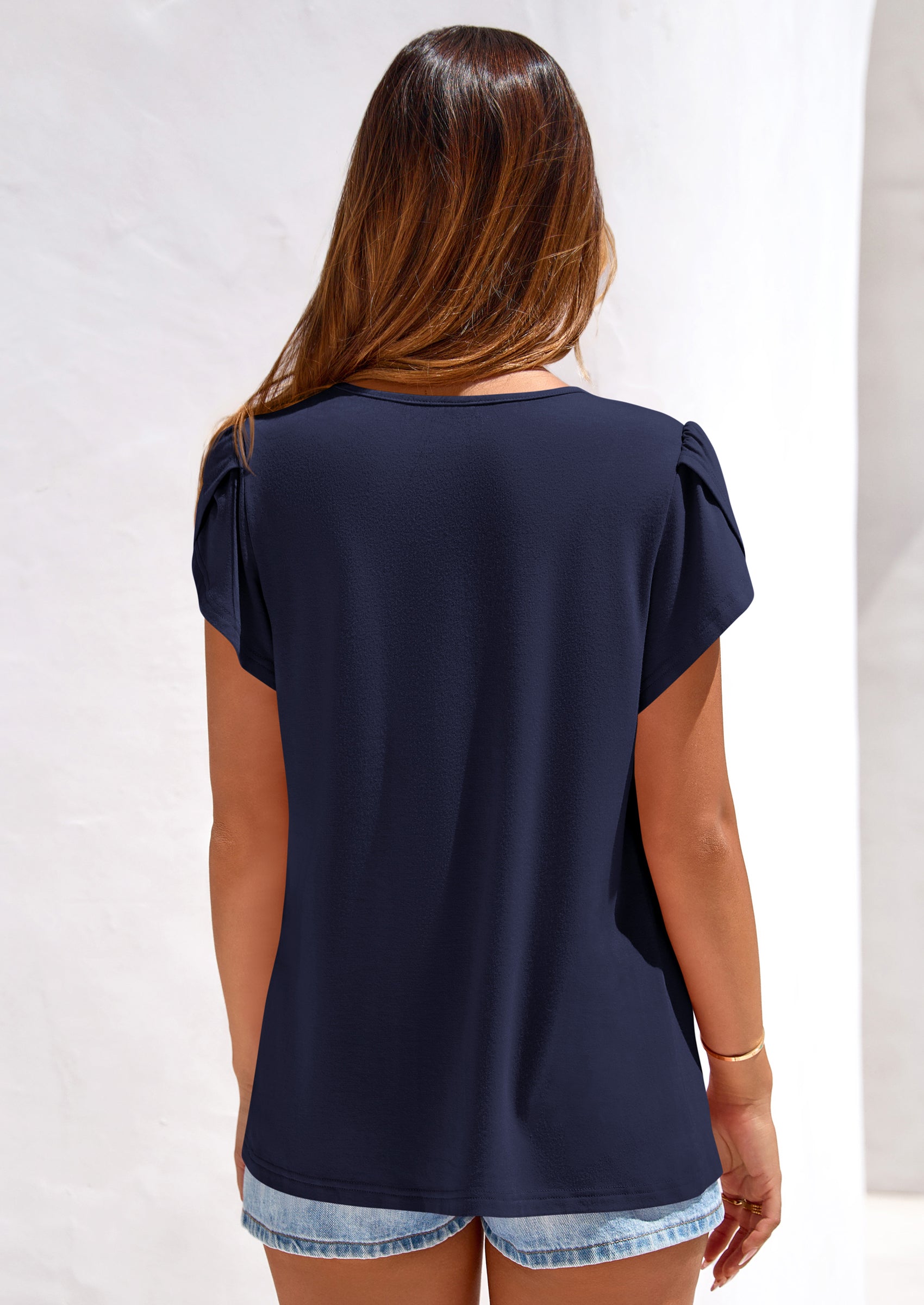 PRETTYGARDEN Summer Tops for Women Short Sleeve Crew Neck Pleated T Shirts Dressy Casual Blouses Spring Fashion Clothes PRETTYGARDEN