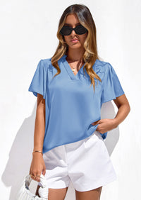 PRETTYGARDEN Women's Summer Blouses Dressy Casual Ruffle Cap Sleeve V Neck Business Work Trendy Cute Tops Spring Outfits PRETTYGARDEN