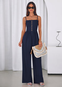 PRETTYGARDEN Jumpsuits for Women Summer Sleeveless Smocked Button Wide Leg Rompers Spring Travel One Piece Outfits PRETTYGARDEN