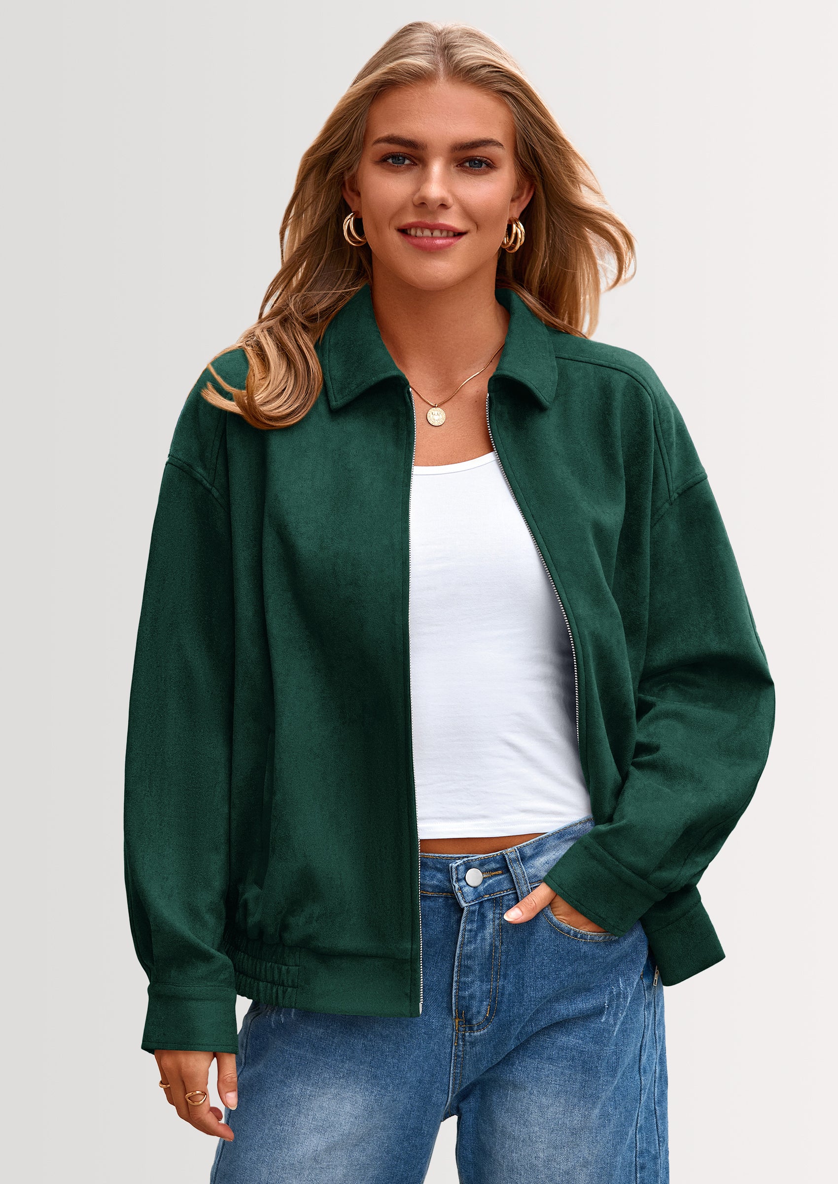 PRETTYGARDEN Women's Faux Suede Motorcycle Jacket Trendy Fall Fashion Oversized Zip Up Coats Winter Clothes Outerwear