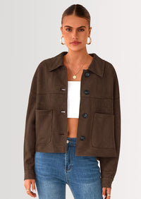 PRETTYGARDEN Women's Faux Suede Cropped Jacket Casual Lightweight Fall Fashion Winter Coats Outerwear Trendy Clothes