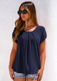 PRETTYGARDEN Summer Tops for Women Short Sleeve Crew Neck Pleated T Shirts Dressy Casual Blouses Spring Fashion Clothes PRETTYGARDEN