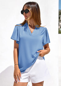 PRETTYGARDEN Women's Summer Blouses Dressy Casual Ruffle Cap Sleeve V Neck Business Work Trendy Cute Tops Spring Outfits PRETTYGARDEN