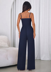 PRETTYGARDEN Jumpsuits for Women Summer Sleeveless Smocked Button Wide Leg Rompers Spring Travel One Piece Outfits PRETTYGARDEN