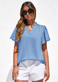 PRETTYGARDEN Women's Summer Blouses Dressy Casual Ruffle Cap Sleeve V Neck Business Work Trendy Cute Tops Spring Outfits PRETTYGARDEN