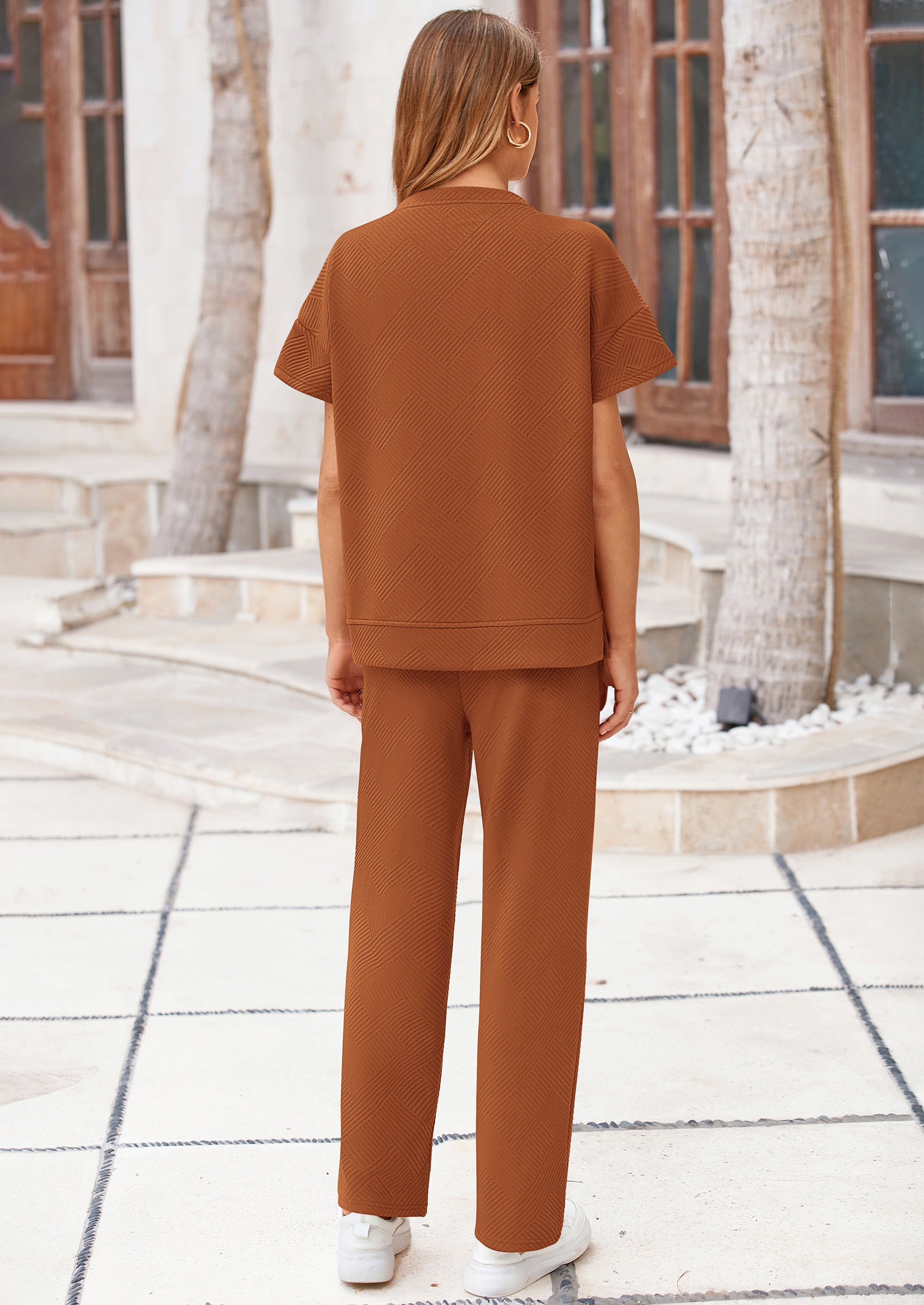 PRETTYGARDEN 2 Piece Outfits For Women Casual Tracksuit Short Sleeve Tops And Wide Leg Long Pants Matching Lounge Sets