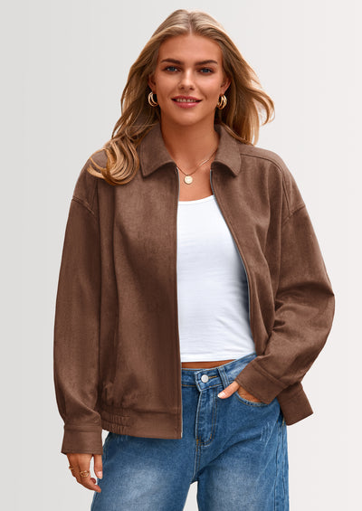 PRETTYGARDEN Women's Faux Suede Motorcycle Jacket Trendy Fall Fashion Oversized Zip Up Coats Winter Clothes Outerwear