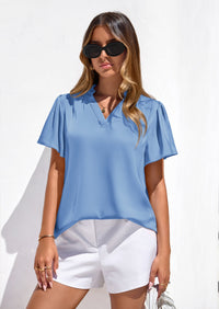 PRETTYGARDEN Women's Summer Blouses Dressy Casual Ruffle Cap Sleeve V Neck Business Work Trendy Cute Tops Spring Outfits PRETTYGARDEN