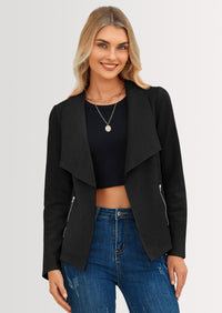 PRETTYGARDEN Women's Faux Suede Jackets Fashion Fall Clothes Long Sleeve Open Front Cropped Coat Outwear