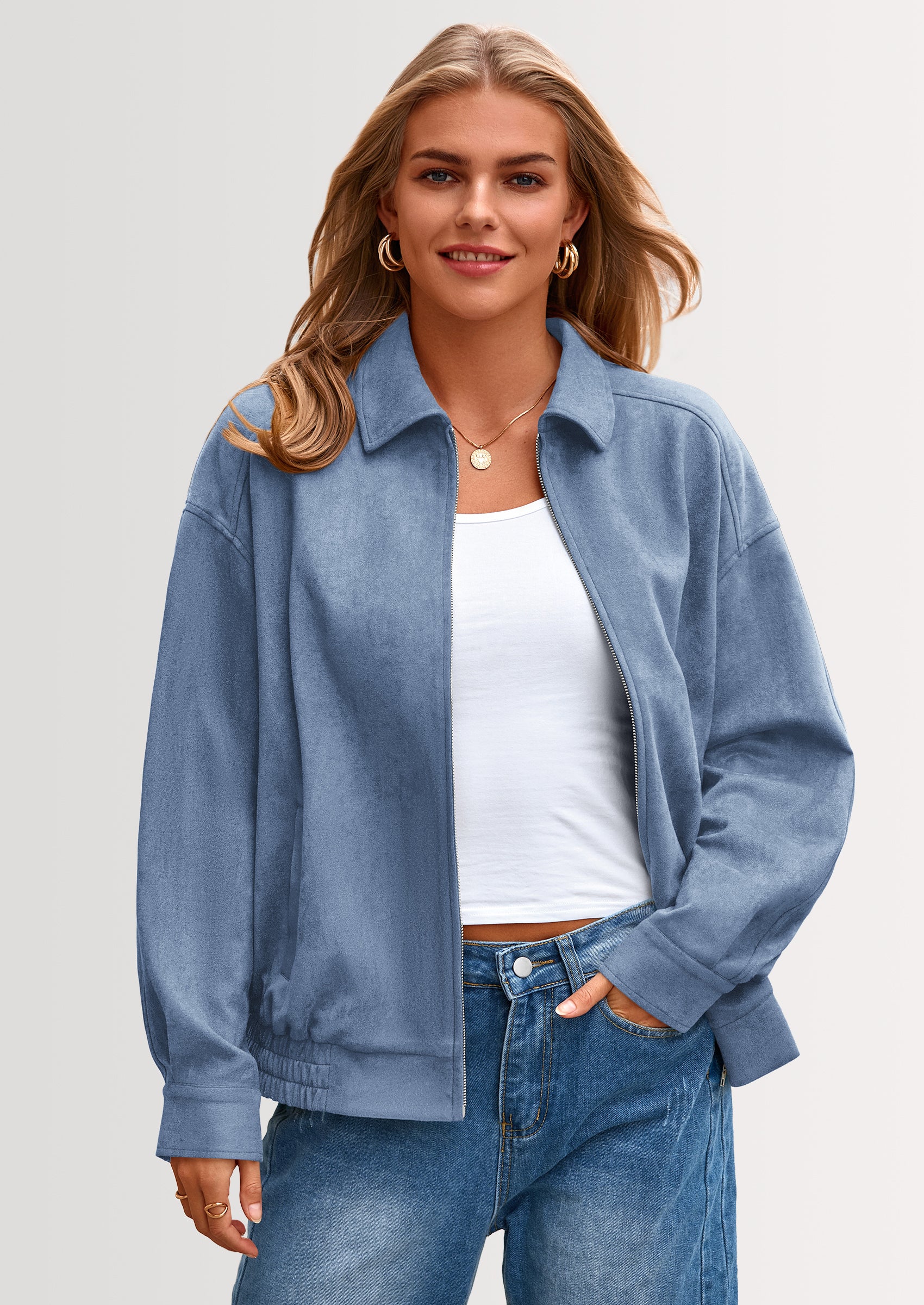 PRETTYGARDEN Women's Faux Suede Motorcycle Jacket Trendy Fall Fashion Oversized Zip Up Coats Winter Clothes Outerwear