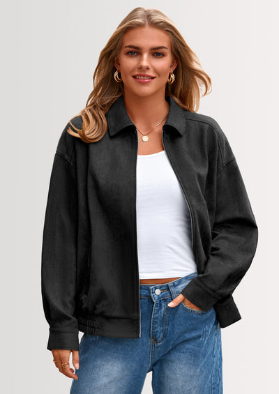 PRETTYGARDEN Women's Faux Suede Motorcycle Jacket Trendy Fall Fashion Oversized Zip Up Coats Winter Clothes Outerwear