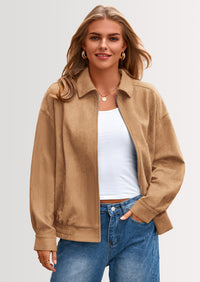 PRETTYGARDEN Women's Faux Suede Motorcycle Jacket Trendy Fall Fashion Oversized Zip Up Coats Winter Clothes Outerwear