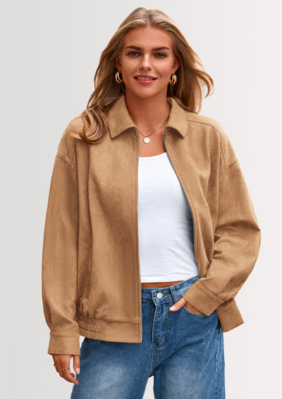 PRETTYGARDEN Women's Faux Suede Motorcycle Jacket Trendy Fall Fashion Oversized Zip Up Coats Winter Clothes Outerwear