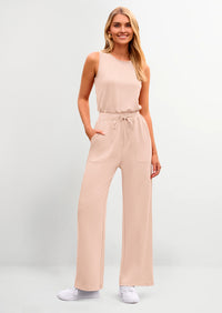 PRETTYGARDEN Womens Jumpsuits Summer Casual One Piece Outfits Sleeveless Wide Leg Long Pants Rompers