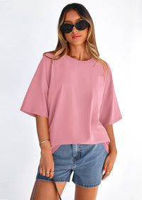 PRETTYGARDEN Women's Spring Going Out Tops Casual Short Sleeve Crewneck Loose Fit Basic Cute Tee Shirts Summer Outfits PRETTYGARDEN