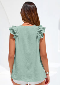 PRETTYGARDEN Womens Blouses Dressy Casual Summer V Neck Ruffle Cap Sleeve Business Work Tops Spring Teacher Shirts PRETTYGARDEN