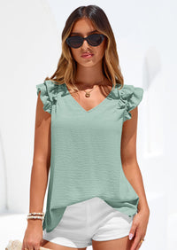 PRETTYGARDEN Womens Blouses Dressy Casual Summer V Neck Ruffle Cap Sleeve Business Work Tops Spring Teacher Shirts PRETTYGARDEN