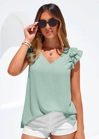 PRETTYGARDEN Womens Blouses Dressy Casual Summer V Neck Ruffle Cap Sleeve Business Work Tops Spring Teacher Shirts PRETTYGARDEN