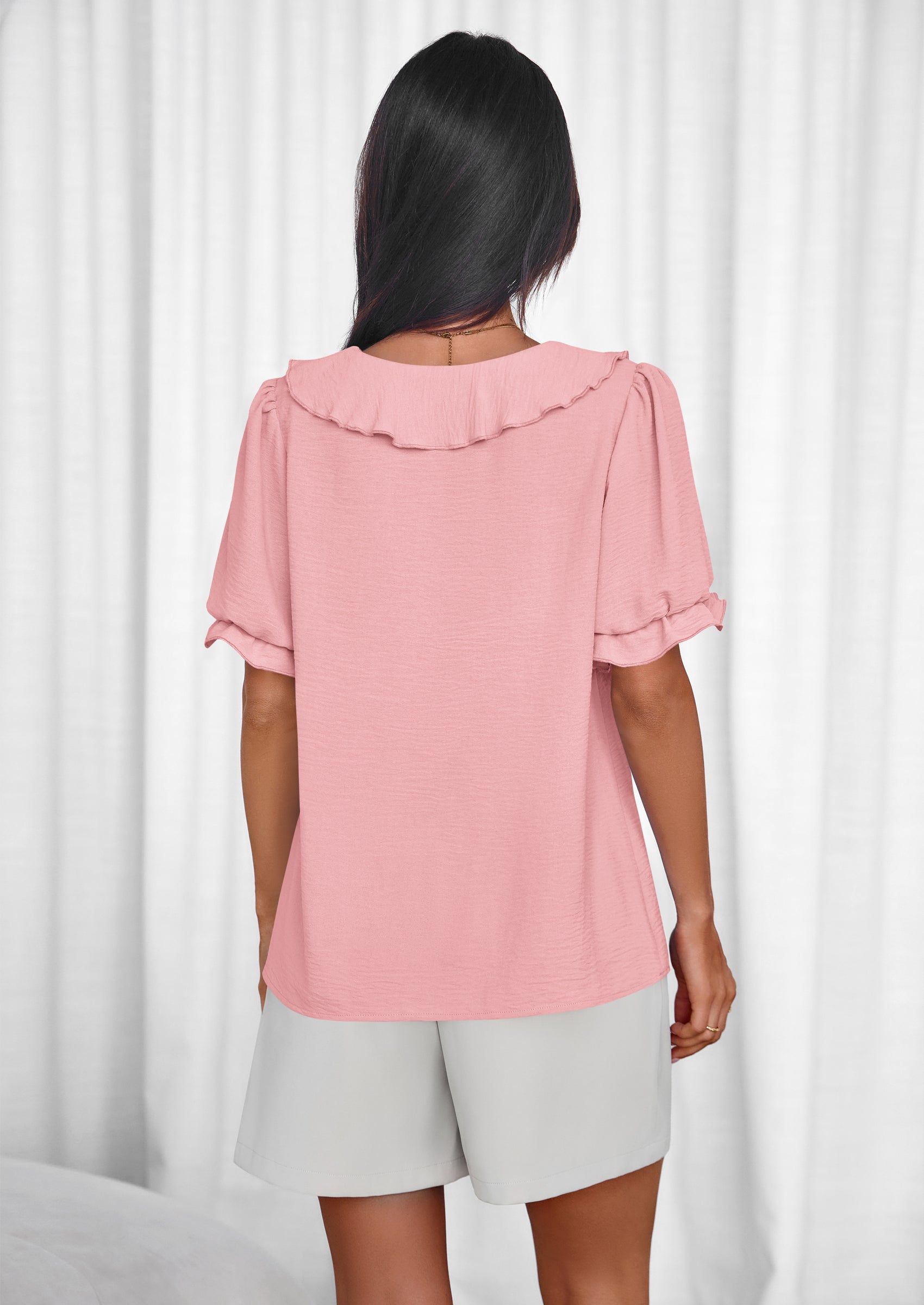 PRETTYGARDEN Women's Summer Dressy Casual Blouses Short Sleeve V Neck Ruffle Going Out Tops Shirt Trendy Spring Outfits PRETTYGARDEN