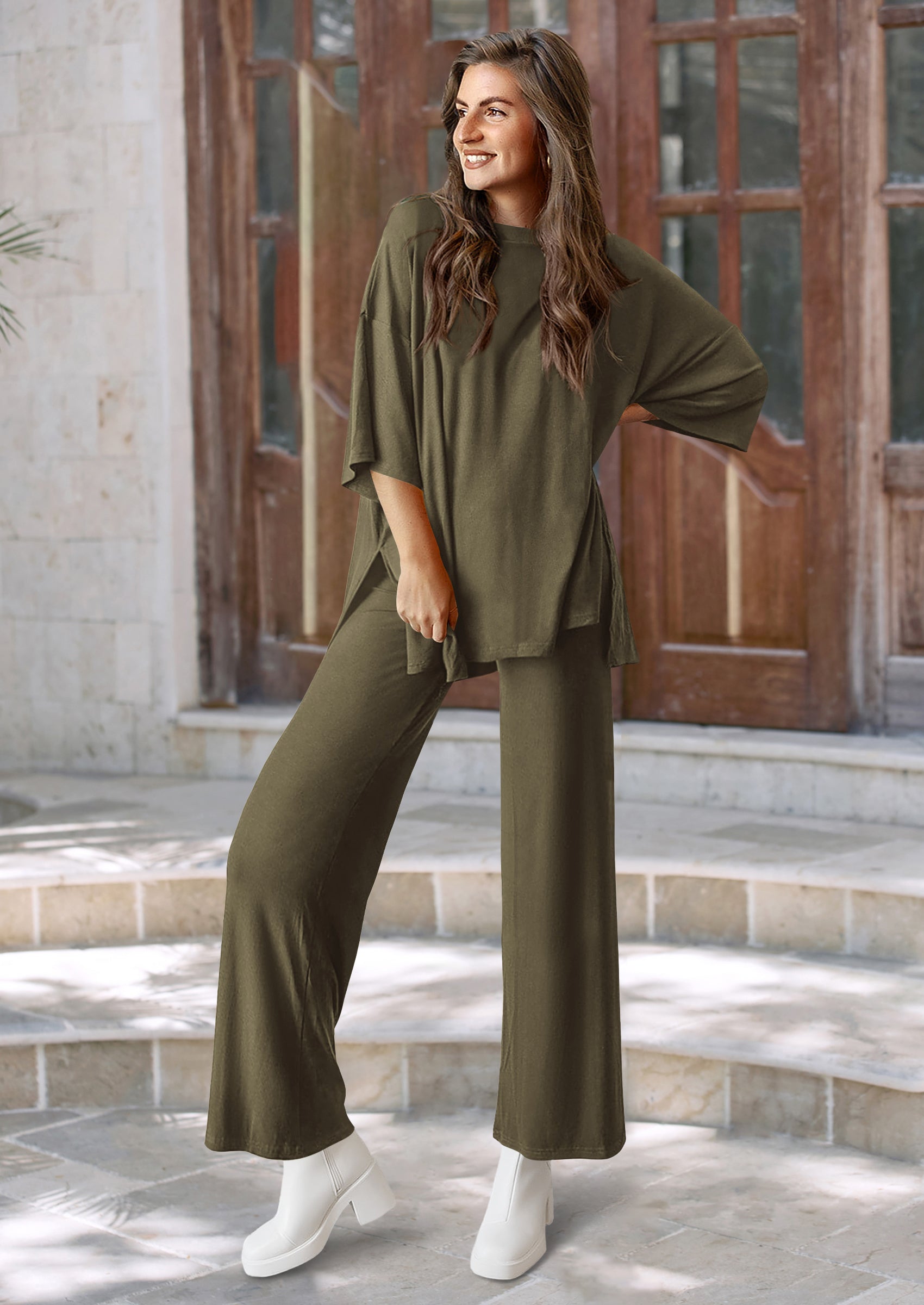 PRETTYGARDEN Women's 2 Piece Outfits Casual Short Sleeve Pullover Tops and Wide Leg Pants Lounge Sets Tracksuits