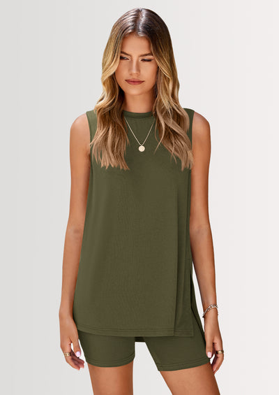 PRETTYGARDEN 2 Piece Sets for Women Summer Matching Lounge Shorts Set Resort Airport Travel Loungewear Outfits Clothing