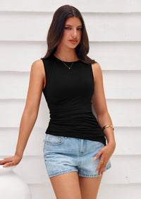 PRETTYGARDEN Womens Tank Top Spring Ruched Asymmetrical Going Out Top Slim Fit Sleeveless Shirts Summer Clothes PRETTYGARDEN