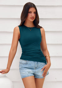 PRETTYGARDEN Womens Tank Top Spring Ruched Asymmetrical Going Out Top Slim Fit Sleeveless Shirts Summer Clothes PRETTYGARDEN