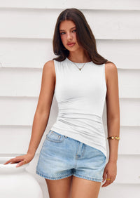 PRETTYGARDEN Womens Tank Top Spring Ruched Asymmetrical Going Out Top Slim Fit Sleeveless Shirts Summer Clothes PRETTYGARDEN