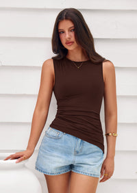 PRETTYGARDEN Womens Tank Top Spring Ruched Asymmetrical Going Out Top Slim Fit Sleeveless Shirts Summer Clothes PRETTYGARDEN