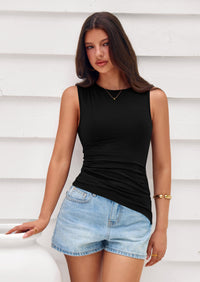 PRETTYGARDEN Womens Tank Top Spring Ruched Asymmetrical Going Out Top Slim Fit Sleeveless Shirts Summer Clothes PRETTYGARDEN