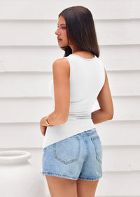 PRETTYGARDEN Womens Tank Top Spring Ruched Asymmetrical Going Out Top Slim Fit Sleeveless Shirts Summer Clothes PRETTYGARDEN