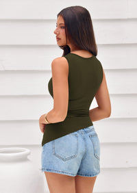 PRETTYGARDEN Womens Tank Top Spring Ruched Asymmetrical Going Out Top Slim Fit Sleeveless Shirts Summer Clothes PRETTYGARDEN