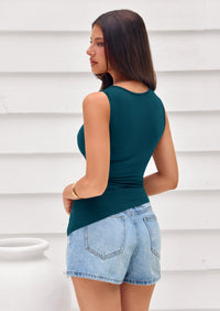 PRETTYGARDEN Womens Tank Top Spring Ruched Asymmetrical Going Out Top Slim Fit Sleeveless Shirts Summer Clothes PRETTYGARDEN