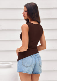 PRETTYGARDEN Womens Tank Top Spring Ruched Asymmetrical Going Out Top Slim Fit Sleeveless Shirts Summer Clothes PRETTYGARDEN