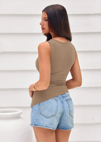 PRETTYGARDEN Womens Tank Top Spring Ruched Asymmetrical Going Out Top Slim Fit Sleeveless Shirts Summer Clothes PRETTYGARDEN