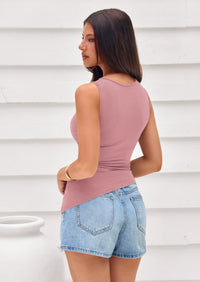 PRETTYGARDEN Womens Tank Top Spring Ruched Asymmetrical Going Out Top Slim Fit Sleeveless Shirts Summer Clothes PRETTYGARDEN