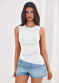 PRETTYGARDEN Womens Tank Top Spring Ruched Asymmetrical Going Out Top Slim Fit Sleeveless Shirts Summer Clothes PRETTYGARDEN