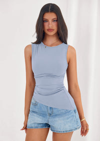 PRETTYGARDEN Womens Tank Top Spring Ruched Asymmetrical Going Out Top Slim Fit Sleeveless Shirts Summer Clothes PRETTYGARDEN