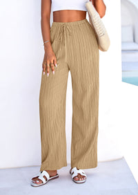 PRETTYGARDEN Womens Palazzo Pants Summer Fashion High Waisted Wide Leg Drawstring Flowy Beach Trousers with Pockets PRETTYGARDEN