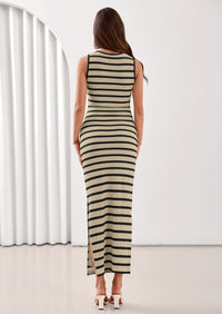 PRETTYGARDEN Sundresses for Women Summer Striped Knit Side Slit Spring Fashion Bodycon Maxi Dress Beach Vacation Clothes PRETTYGARDEN