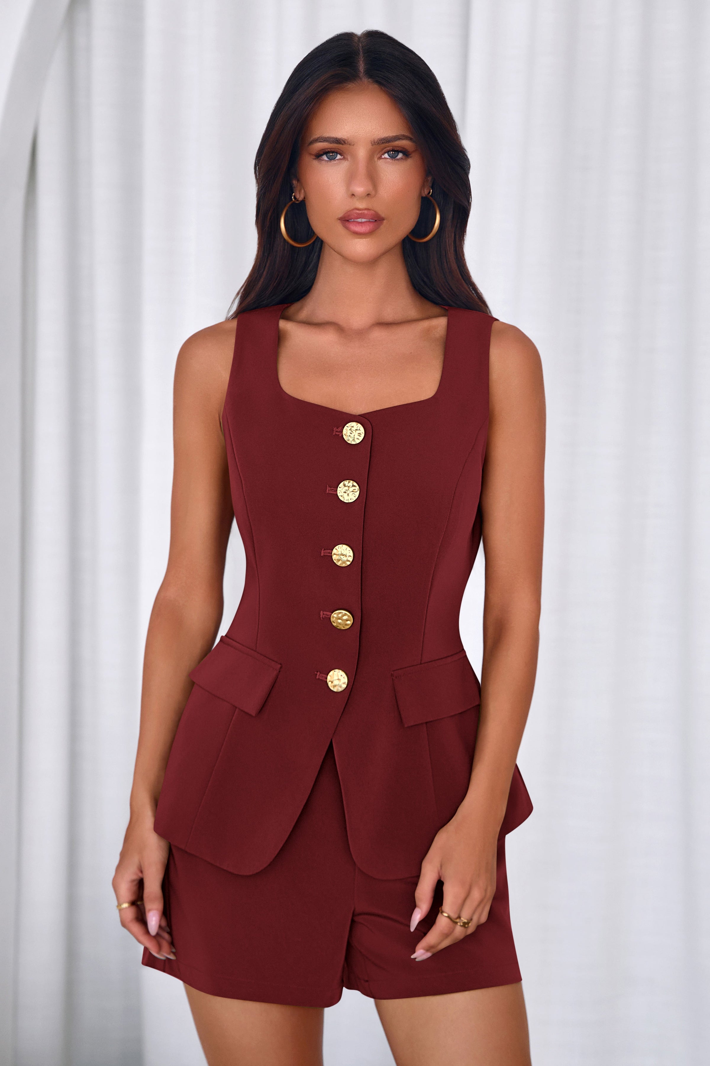 PRETTYGARDEN Womens 2 Piece Matching Sets Fashion Button Down Suit Vest Tops Shorts Set Spring Business Casual Outfits PRETTYGARDEN