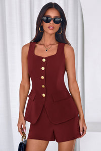 PRETTYGARDEN Womens 2 Piece Matching Sets Fashion Button Down Suit Vest Tops Shorts Set Spring Business Casual Outfits PRETTYGARDEN