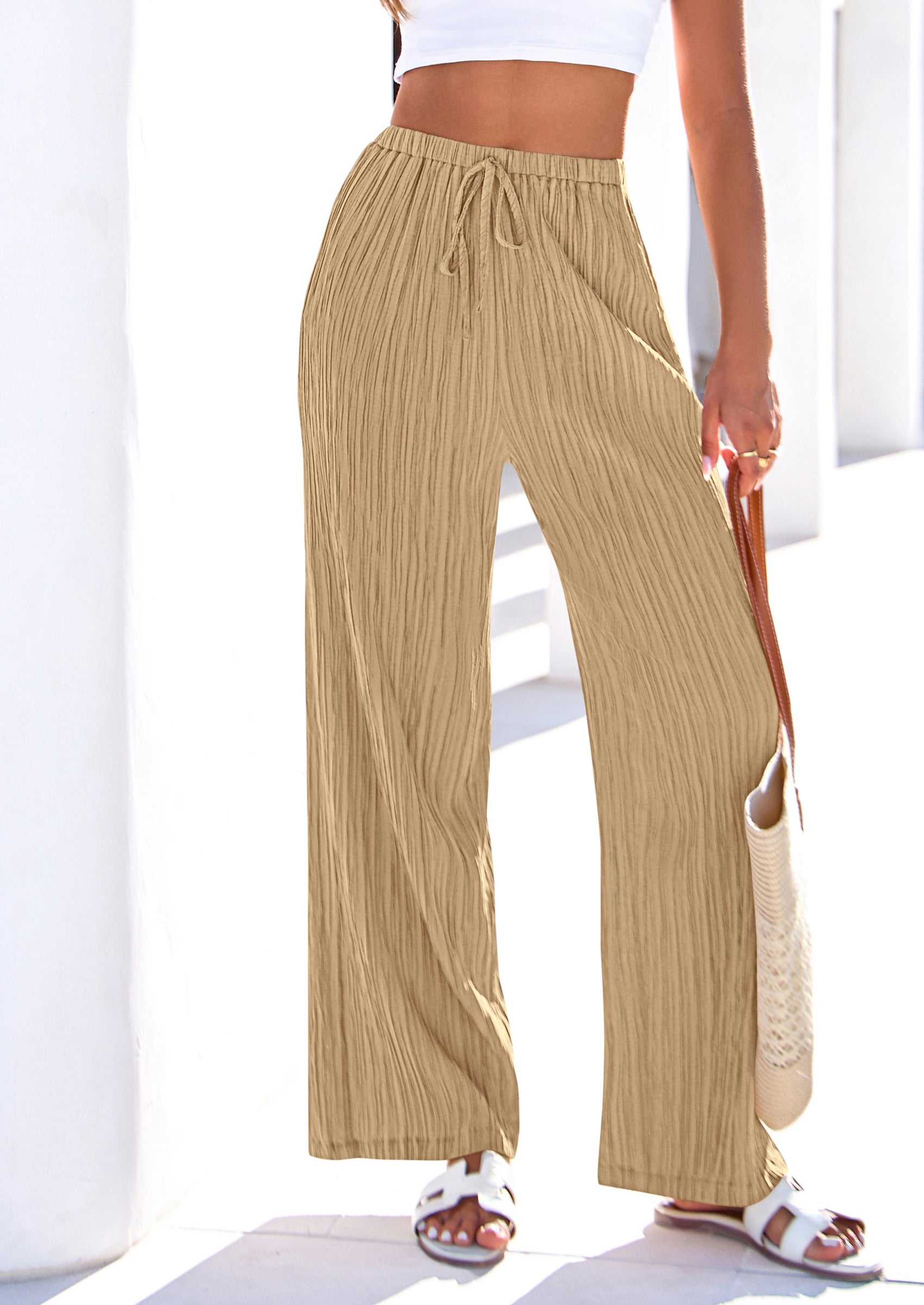 PRETTYGARDEN Womens Palazzo Pants Summer Fashion High Waisted Wide Leg Drawstring Flowy Beach Trousers with Pockets PRETTYGARDEN