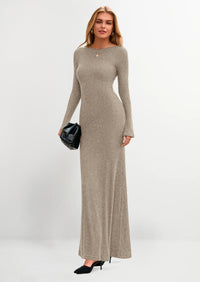 PRETTYGARDEN Women's Fall Fashion Long Sleeve Maxi Dress Ribbed Knit Boat Neck Bodycon Casual Dresses Going Out Outfits