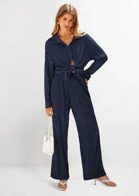 PRETTYGARDEN 2 Piece Textured Sets Casual Button Down Shirt Wide Leg Pants Outfit Loungewear Tracksuit