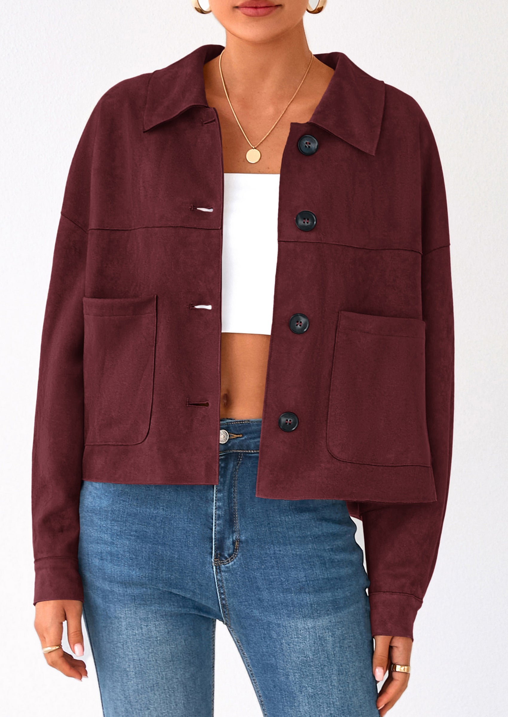 PRETTYGARDEN Women's Faux Suede Cropped Jacket Casual Lightweight Fall Fashion Winter Coats Outerwear Trendy Clothes