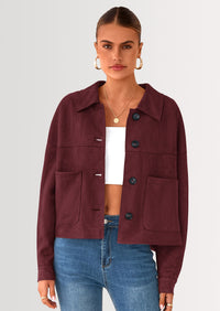 PRETTYGARDEN Women's Faux Suede Cropped Jacket Casual Lightweight Fall Fashion Winter Coats Outerwear Trendy Clothes