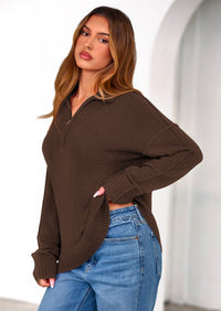 PRETTYGARDEN Womens Sweaters Quarter Zip Pullover Early Fall Fashion Long Sleeve V Neck Collared Knit Winter Jumper Tops