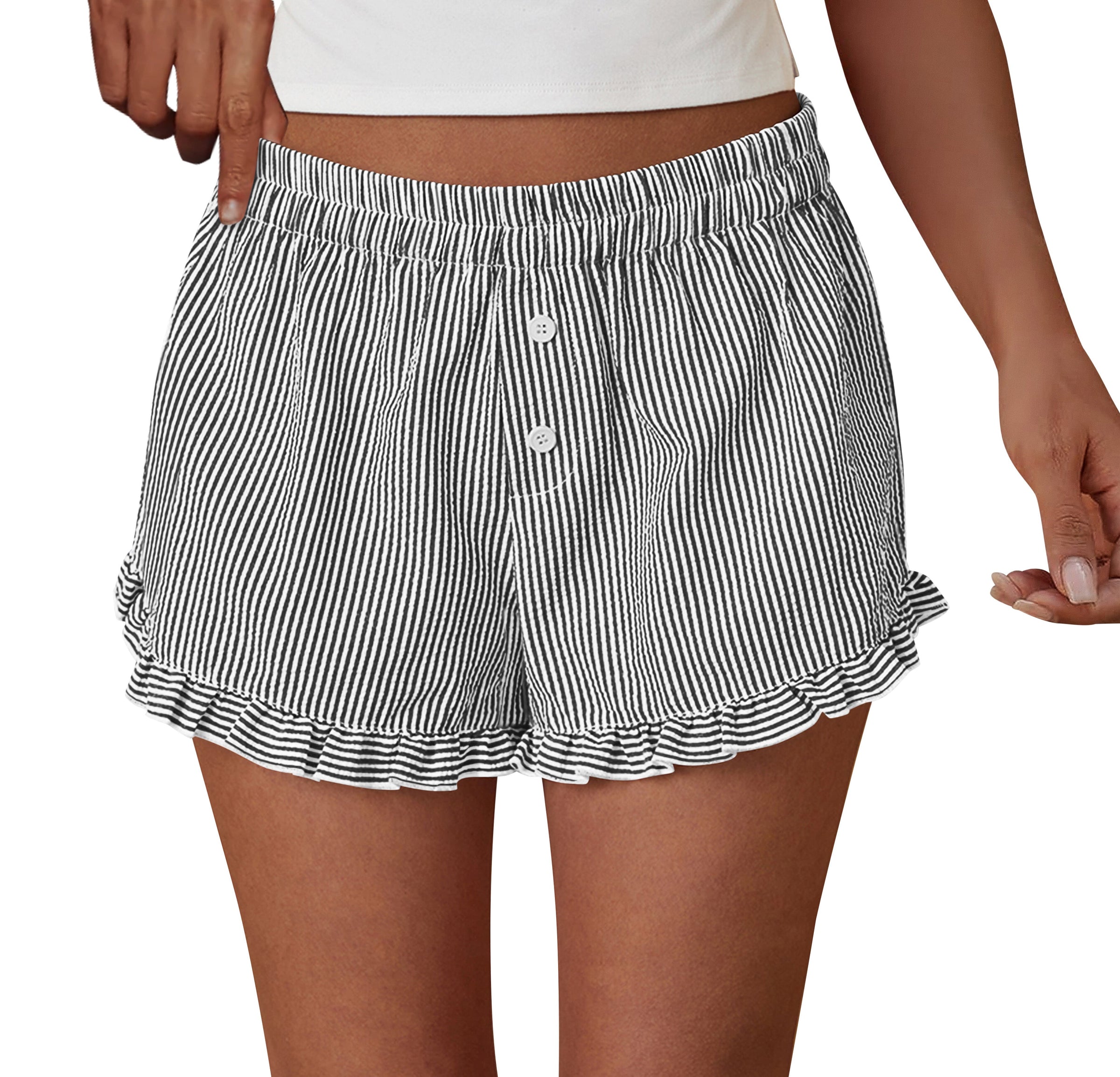 PRETTYGARDEN Womens Boxer Shorts Y2K Ruffle Pajama Summer Spring Lounge Sleep Striped Casual Beach Pj Bottoms Pockets PRETTYGARDEN