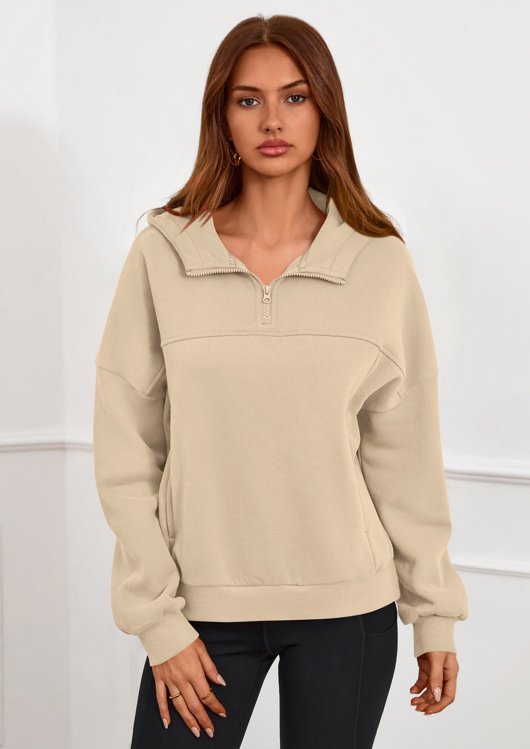 PRETTYGARDEN Womens Hoodies Cropped Fleece Sweatshirts Fall Fashion Quarter Zip Pullover Long Sleeve Tops Winter Clothes